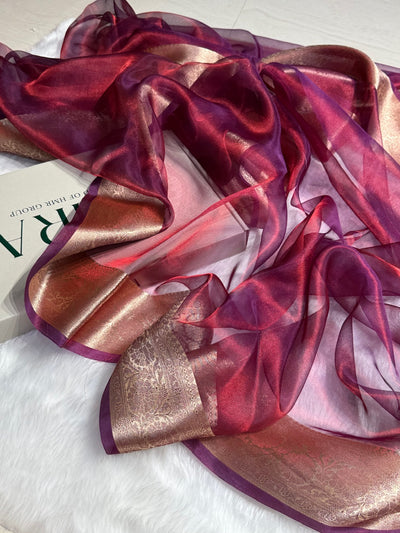 Redish Purple Shade Pure Tissue Silk Saree with Brocade Blouse PT-18