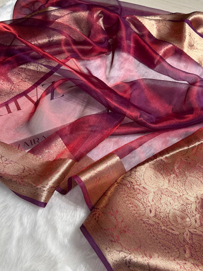 Redish Purple Shade Pure Tissue Silk Saree with Brocade Blouse PT-18