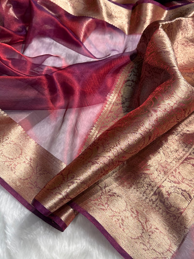 Redish Purple Shade Pure Tissue Silk Saree with Brocade Blouse PT-18