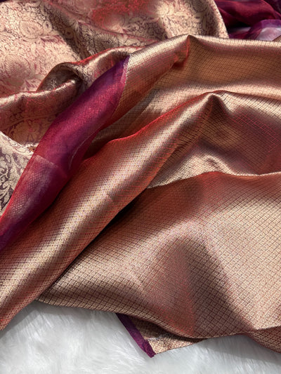 Redish Purple Shade Pure Tissue Silk Saree with Brocade Blouse PT-18