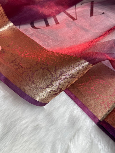 Redish Purple Shade Pure Tissue Silk Saree with Brocade Blouse PT-18