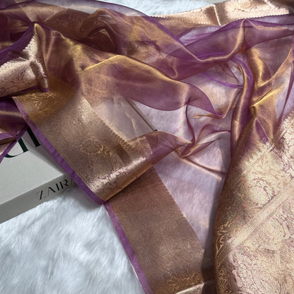 Goldish Purple Shade Pure Tissue Silk Saree with Brocade Blouse PT-18
