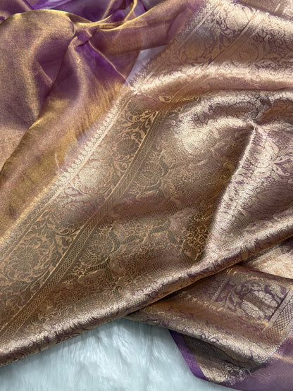 Goldish Purple Shade Pure Tissue Silk Saree with Brocade Blouse PT-18