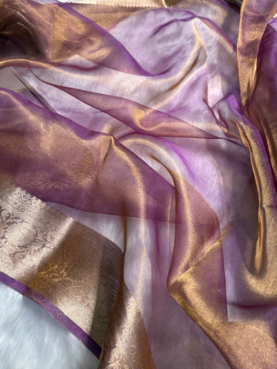 Goldish Purple Shade Pure Tissue Silk Saree with Brocade Blouse PT-18