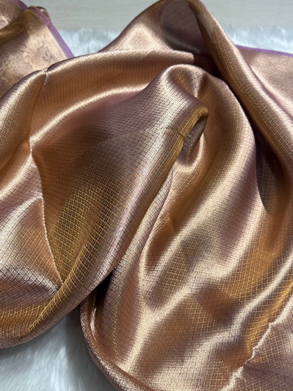 Goldish Purple Shade Pure Tissue Silk Saree with Brocade Blouse PT-18