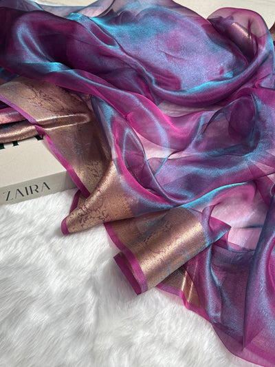 Cross Magenta Shade Pure Tissue Silk Saree with Brocade Blouse PT-18