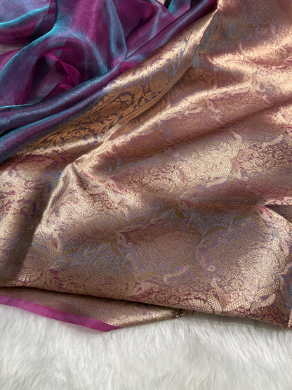 Cross Magenta Shade Pure Tissue Silk Saree with Brocade Blouse PT-18