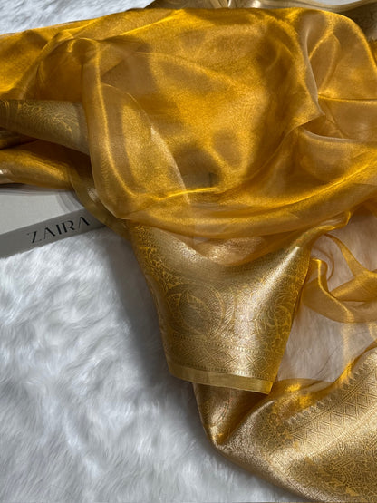 Mustard Shade Pure Tissue Silk Saree with Brocade Blouse PT-04