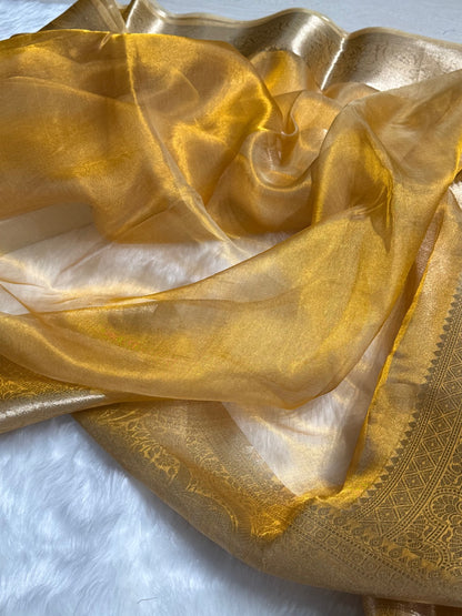 Mustard Shade Pure Tissue Silk Saree with Brocade Blouse PT-04