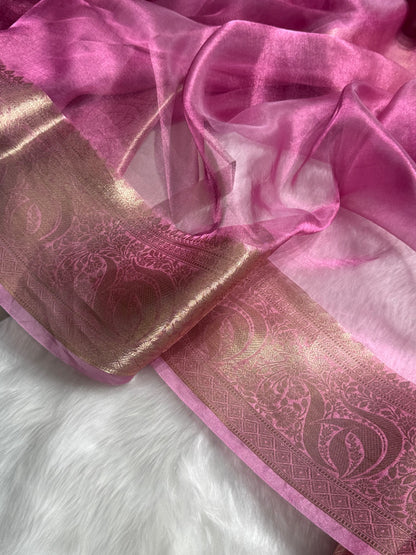 Purple Shade Pure Tissue Silk Saree with Brocade Blouse PT-04