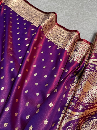 Ultra Light Weight Satin Silk Booti in Reddish Magenta Shades SS06