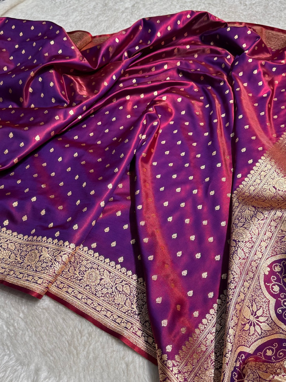 Ultra Light Weight Satin Silk Booti in Reddish Magenta Shades SS06