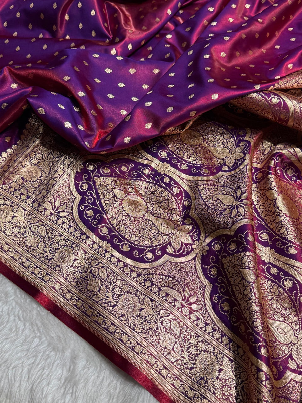 Ultra Light Weight Satin Silk Booti in Reddish Magenta Shades SS06