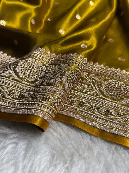 Satin Silk Dot Booti in Mehandi Shades with Swarovski work BSS08