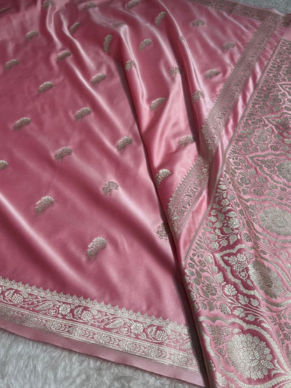 Baby Pink Floral Boota Mashru Silk Saree
