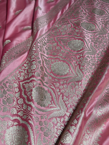 Baby Pink Floral Boota Mashru Silk Saree