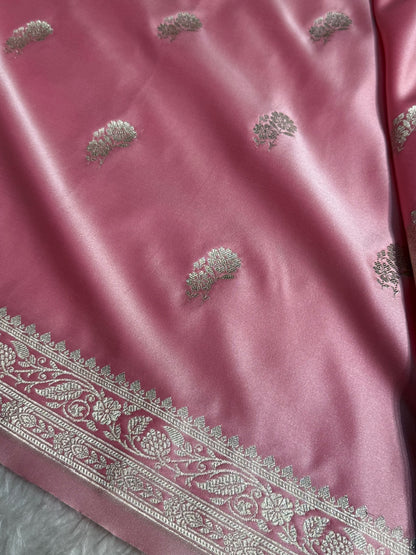 Baby Pink Floral Boota Mashru Silk Saree