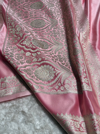 Baby Pink Floral Boota Mashru Silk Saree