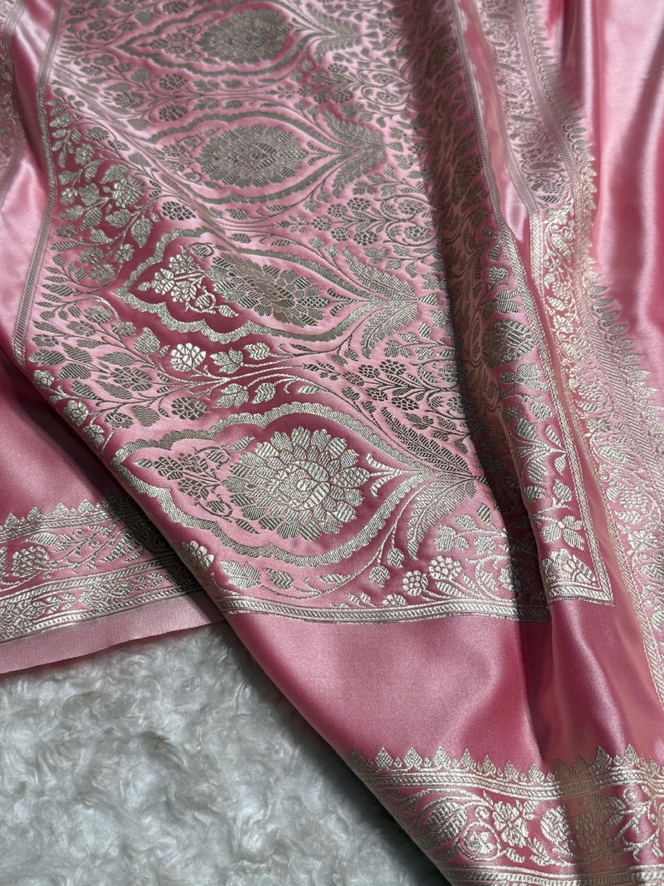 Baby Pink Floral Boota Mashru Silk Saree