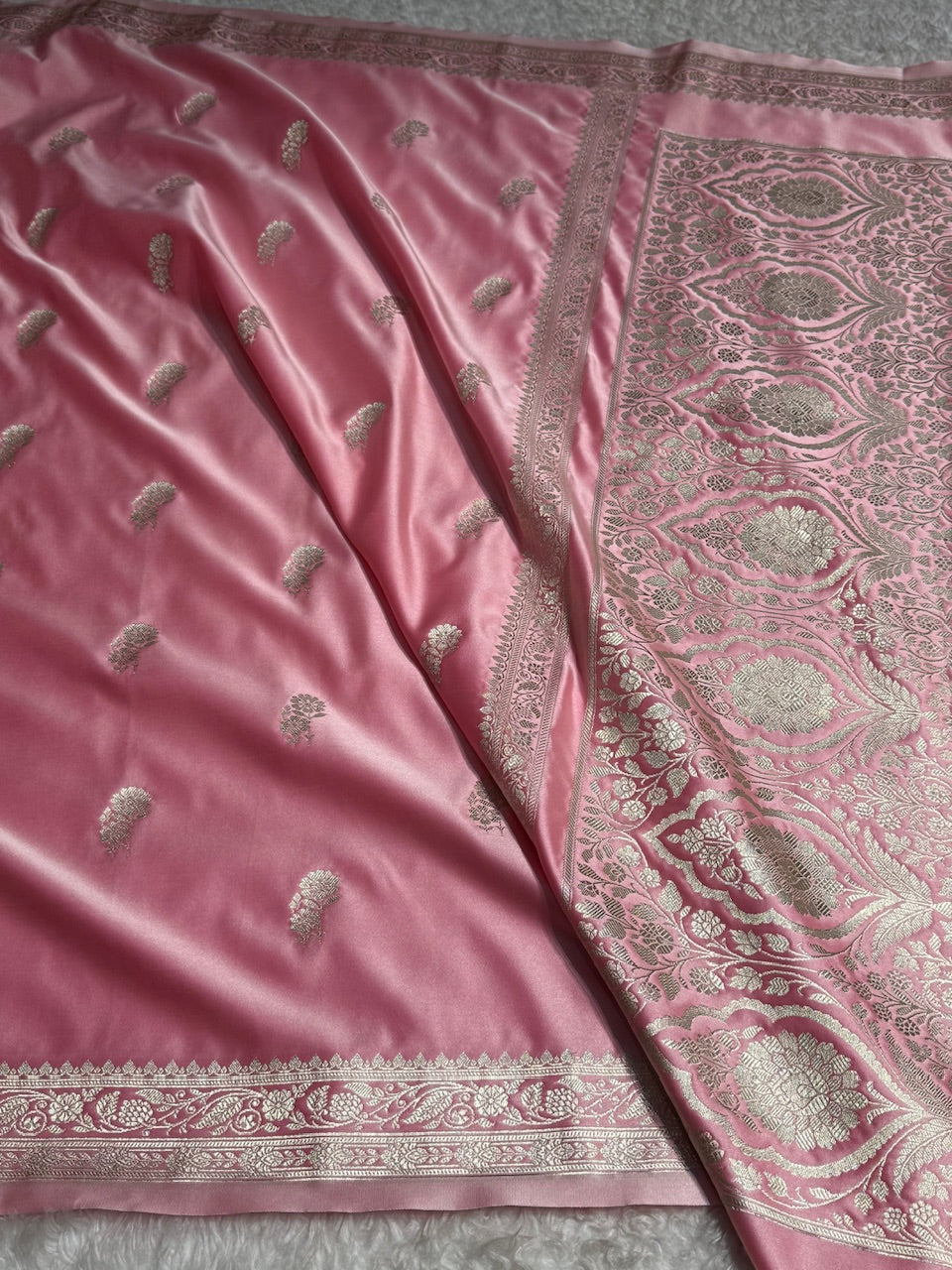 Baby Pink Floral Boota Mashru Silk Saree