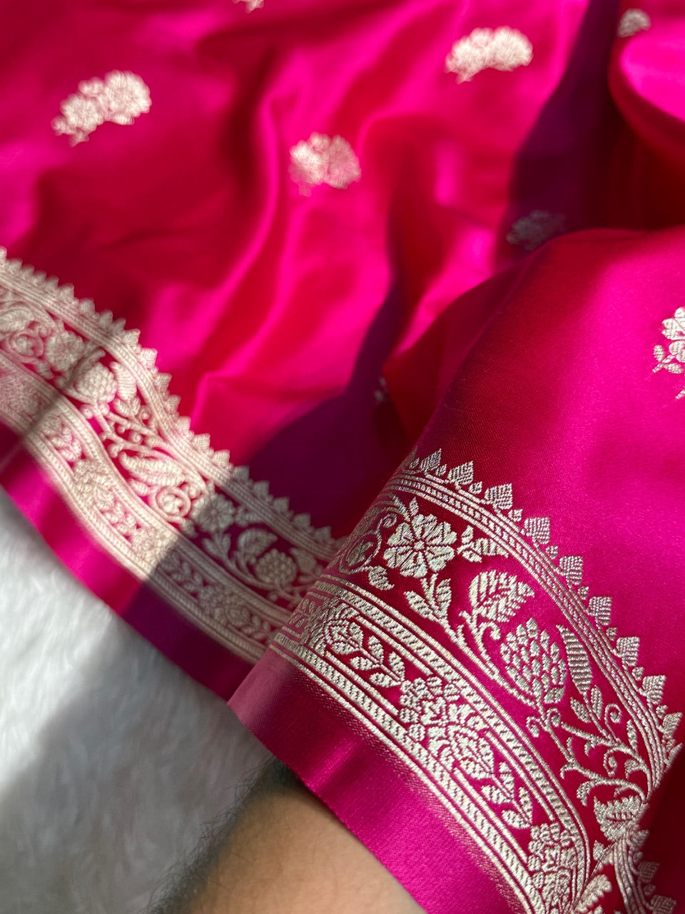 Rani Pink Floral Boota Mashru Silk Saree