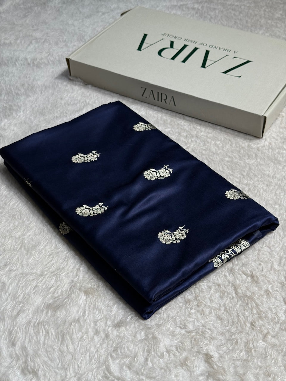 Navy Blue Floral Boota Mashru Silk Saree
