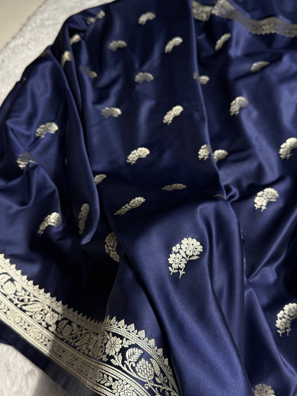 Navy Blue Floral Boota Mashru Silk Saree