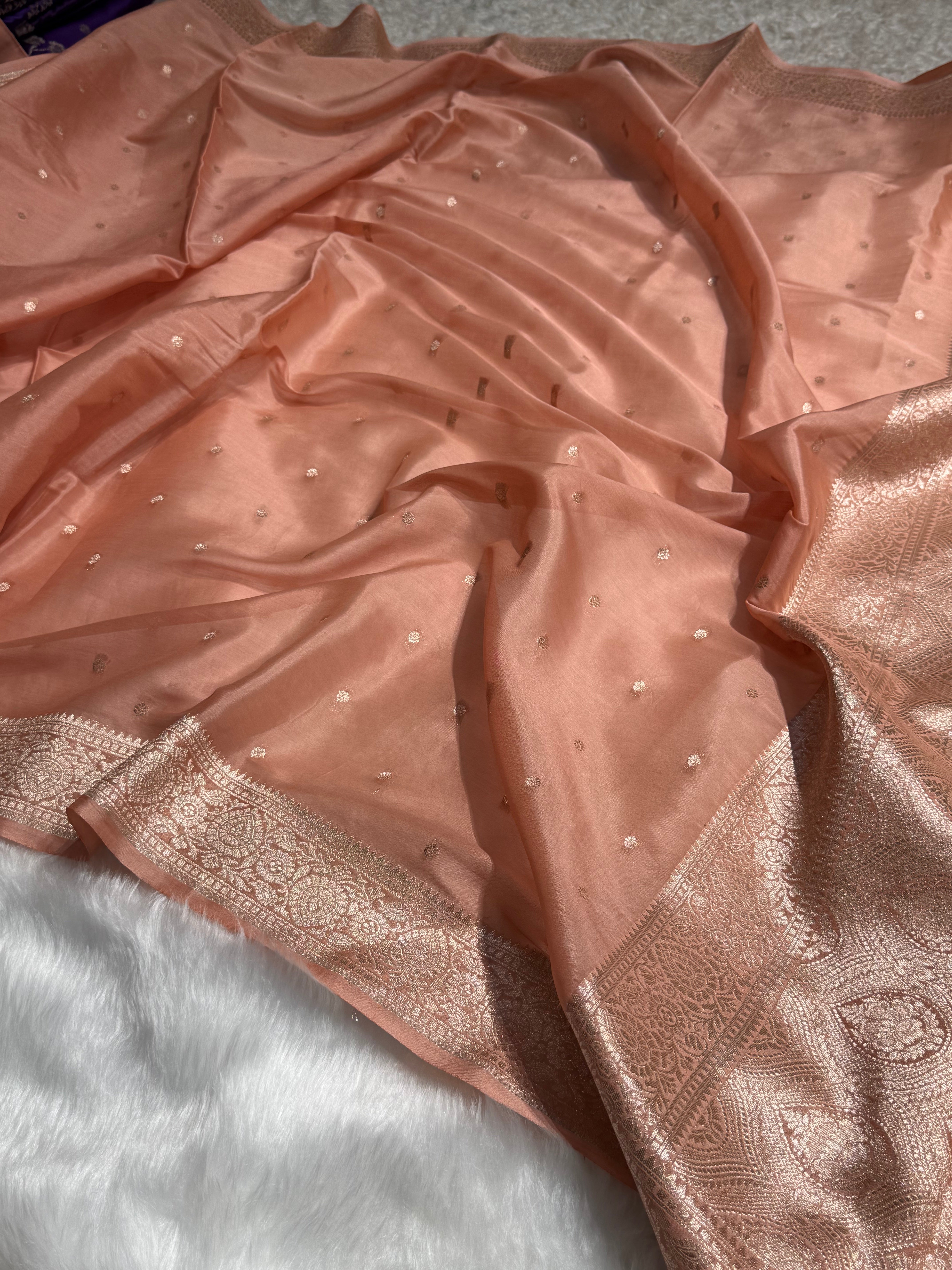 Peach Crepe Silk Organza Banarasi Saree CSO-01