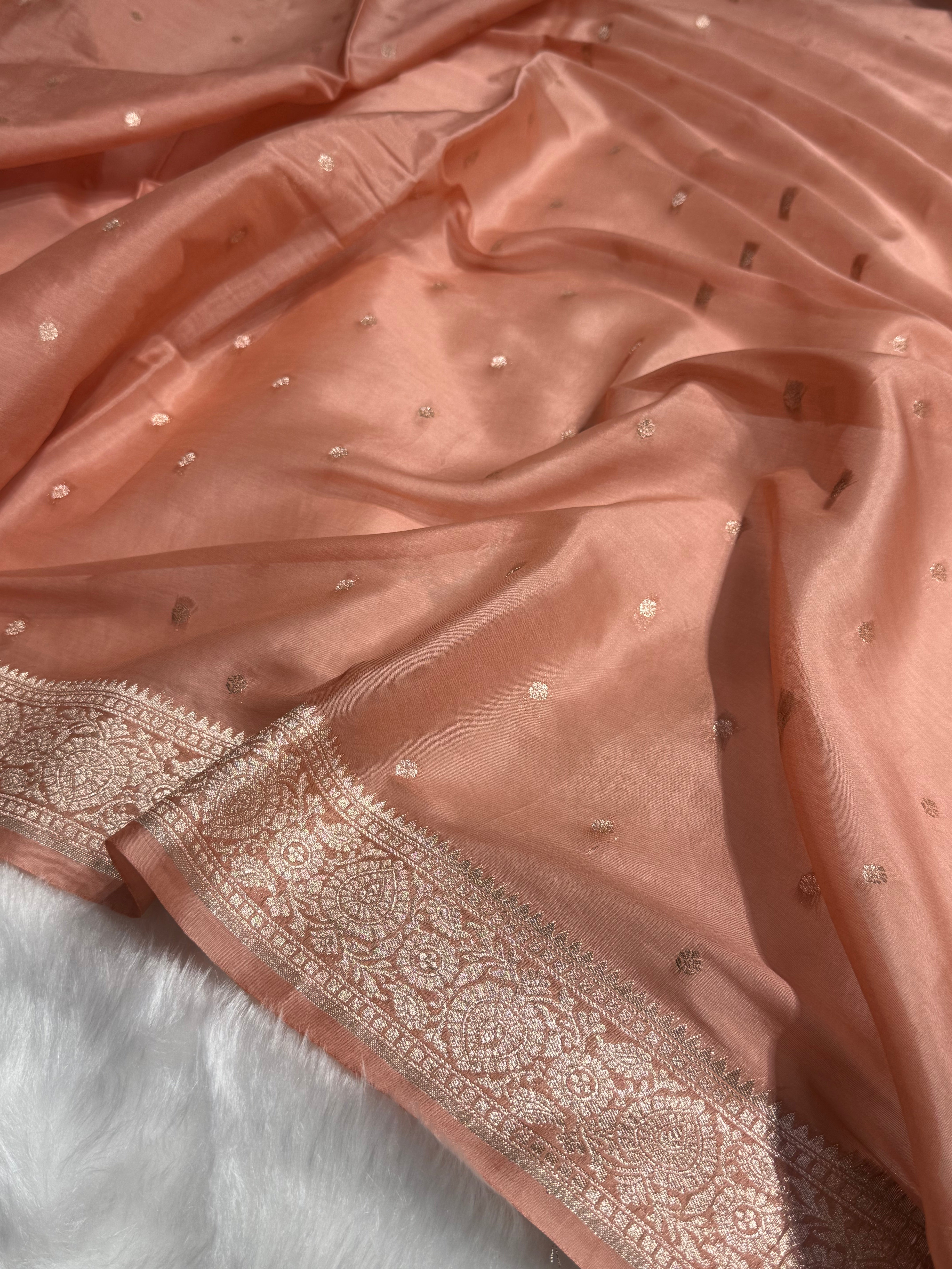 Peach Crepe Silk Organza Banarasi Saree CSO-01