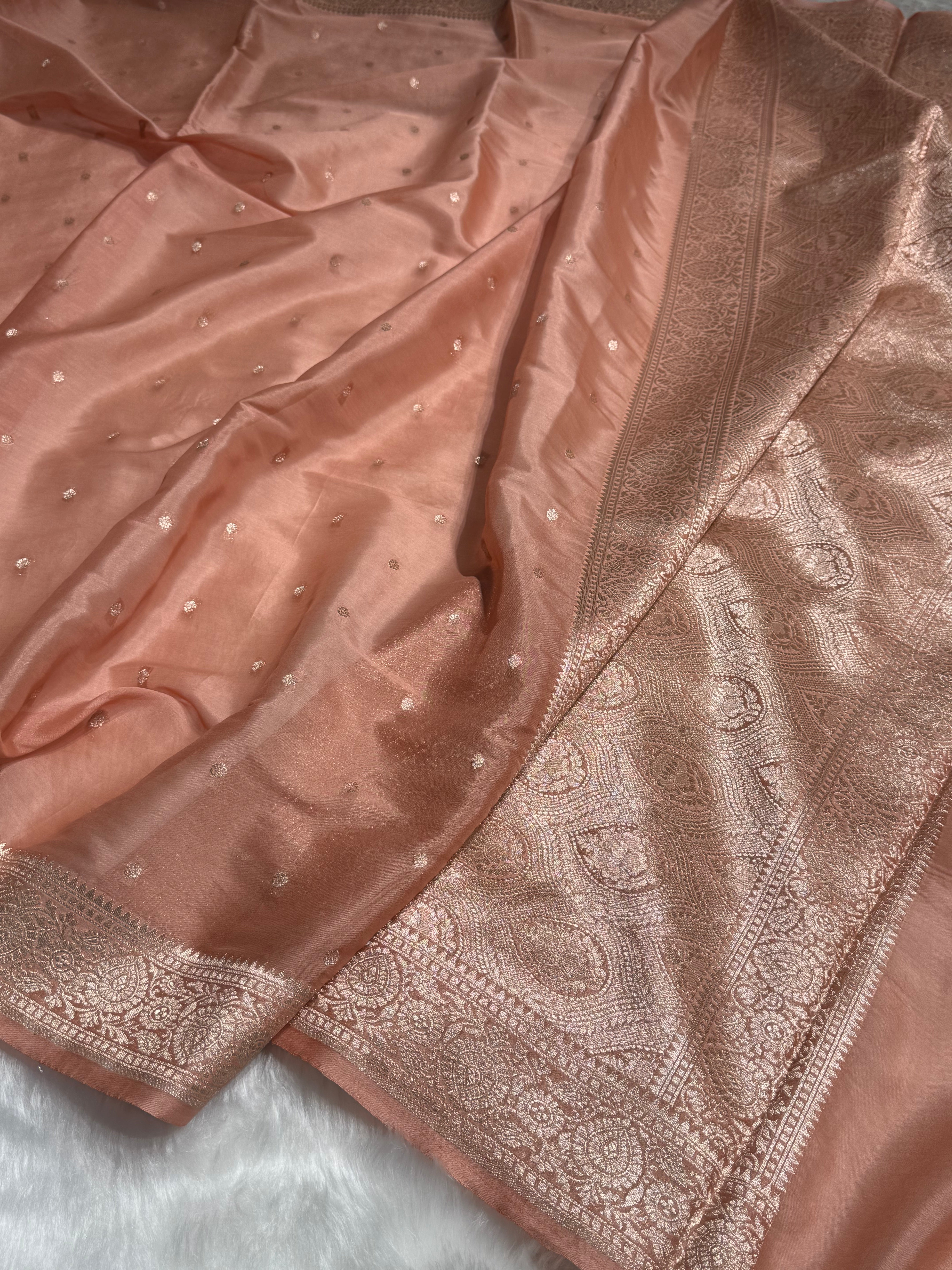 Peach Crepe Silk Organza Banarasi Saree CSO-01