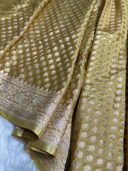 Dusty Yellow Crepe Silky Katan Banarasi Saree CSK-01