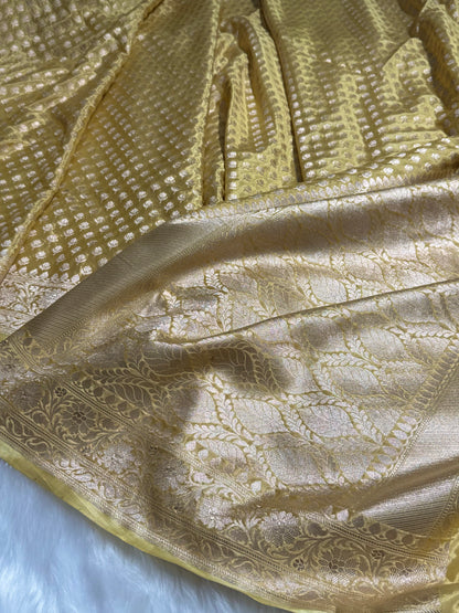 Dusty Yellow Crepe Silky Katan Banarasi Saree CSK-01