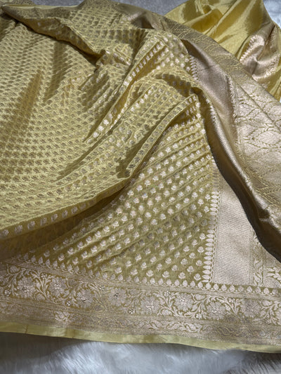 Dusty Yellow Crepe Silky Katan Banarasi Saree CSK-01