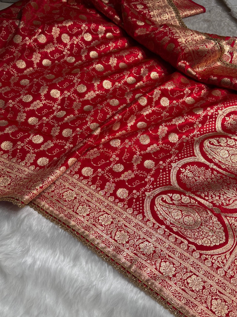 Light Wight Satin Silk Jaal in Red Shades With Gota Patti SSGP17