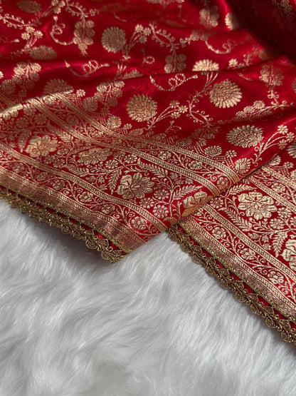 Light Wight Satin Silk Jaal in Red Shades With Gota Patti SSGP17