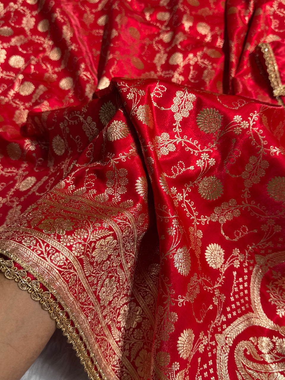 Light Wight Satin Silk Jaal in Red Shades With Gota Patti SSGP17