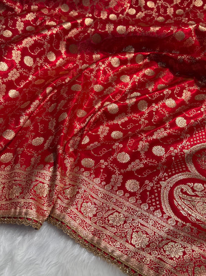 Light Wight Satin Silk Jaal in Red Shades With Gota Patti SSGP17