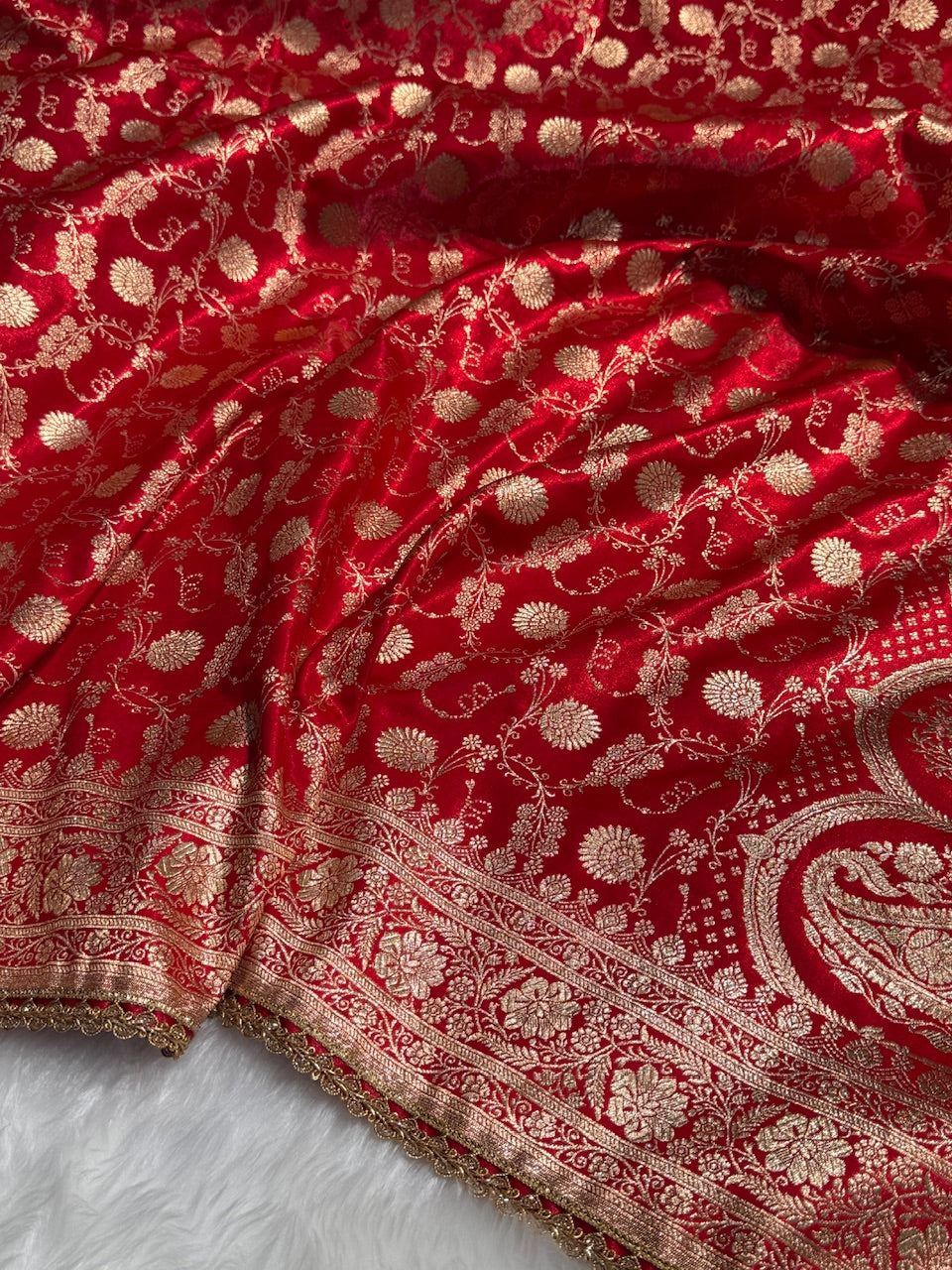 Light Wight Satin Silk Jaal in Red Shades With Gota Patti SSGP17