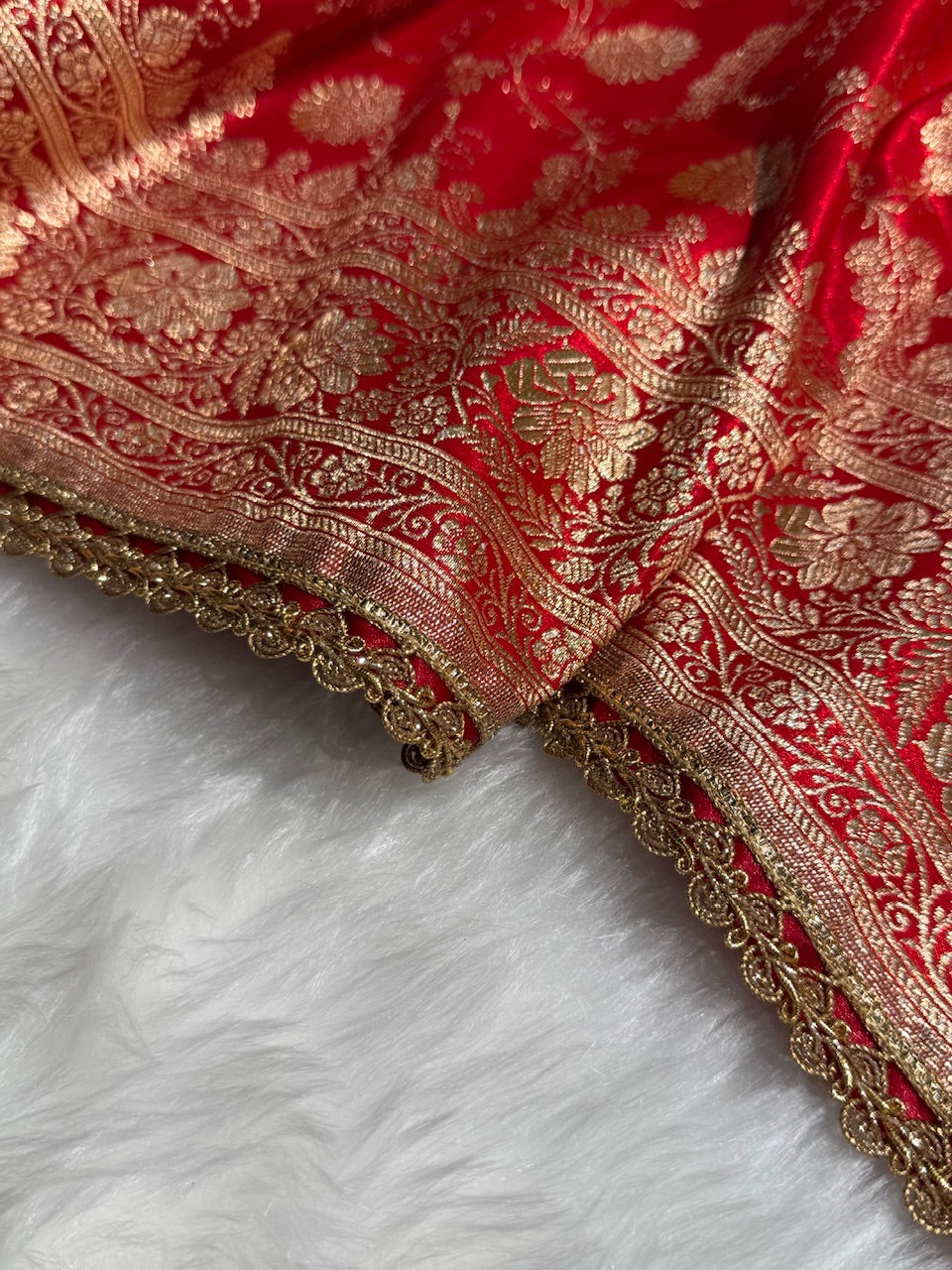 Light Wight Satin Silk Jaal in Red Shades With Gota Patti SSGP17