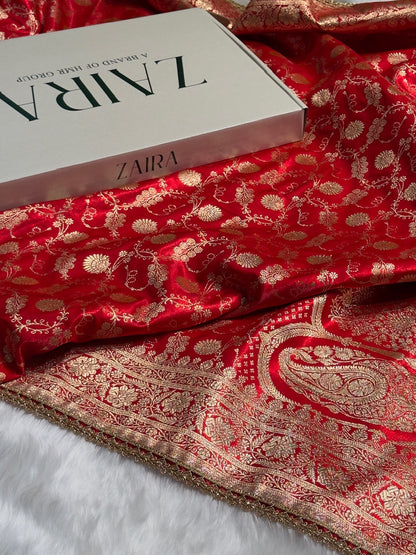 Light Wight Satin Silk Jaal in Red Shades With Gota Patti SSGP17
