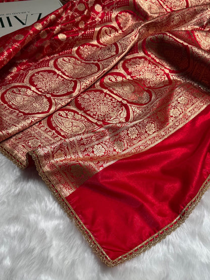 Light Wight Satin Silk Jaal in Red Shades With Gota Patti SSGP17