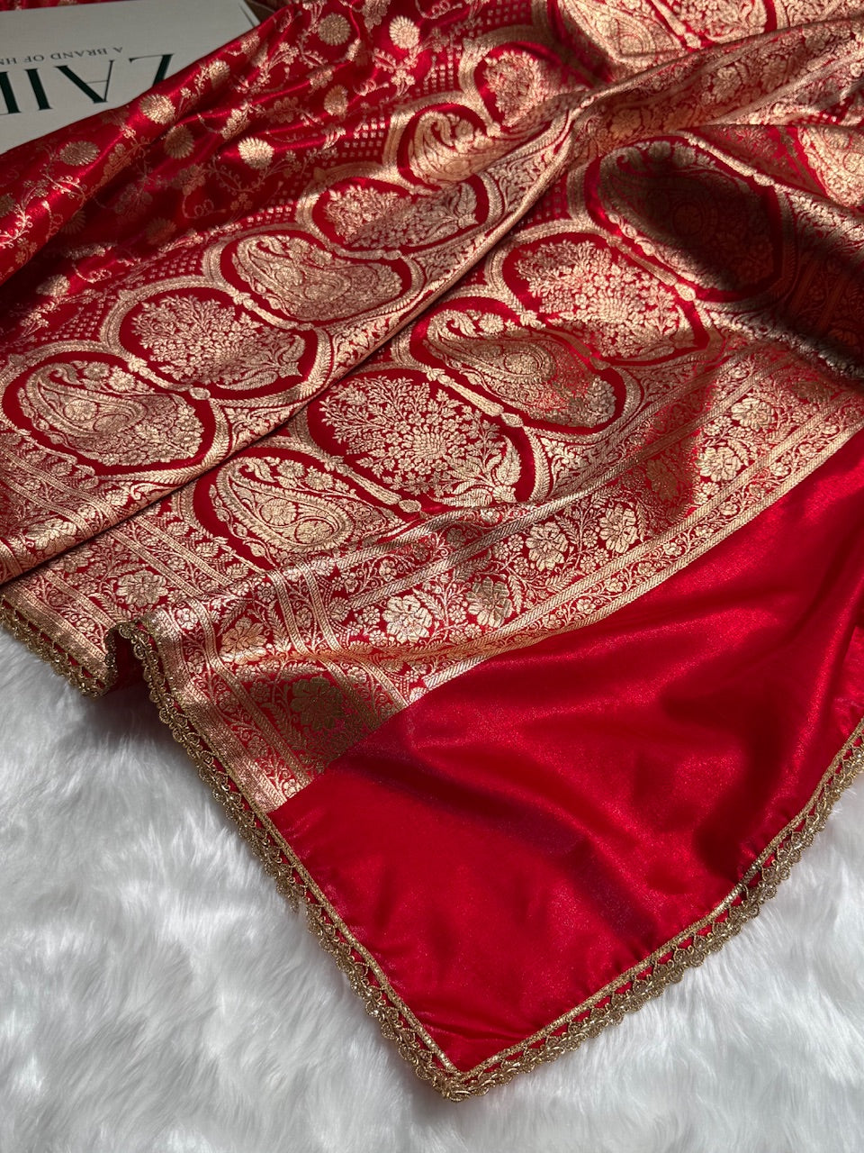 Light Wight Satin Silk Jaal in Red Shades With Gota Patti SSGP17