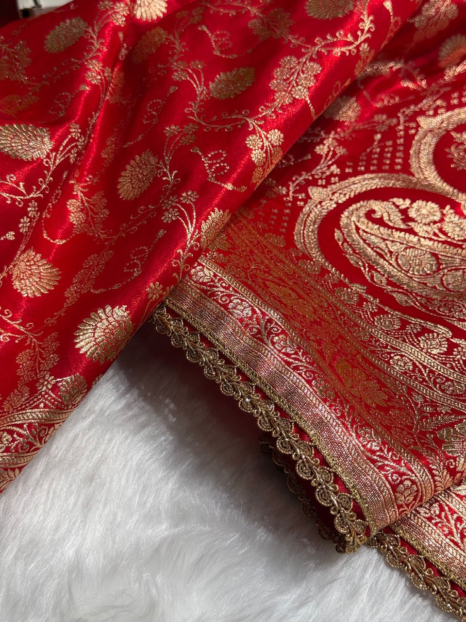Light Wight Satin Silk Jaal in Red Shades With Gota Patti SSGP17
