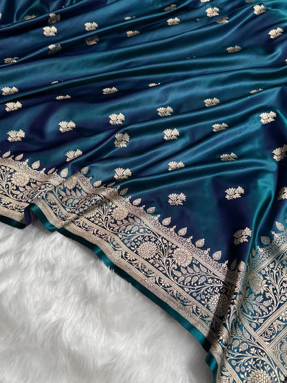 Peacock Floral Boota Satin Katan Silk saree SK32