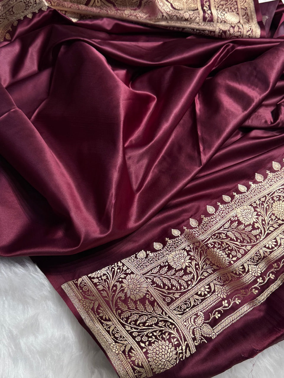 Chocolate Floral Boota Satin Katan Silk saree SK32