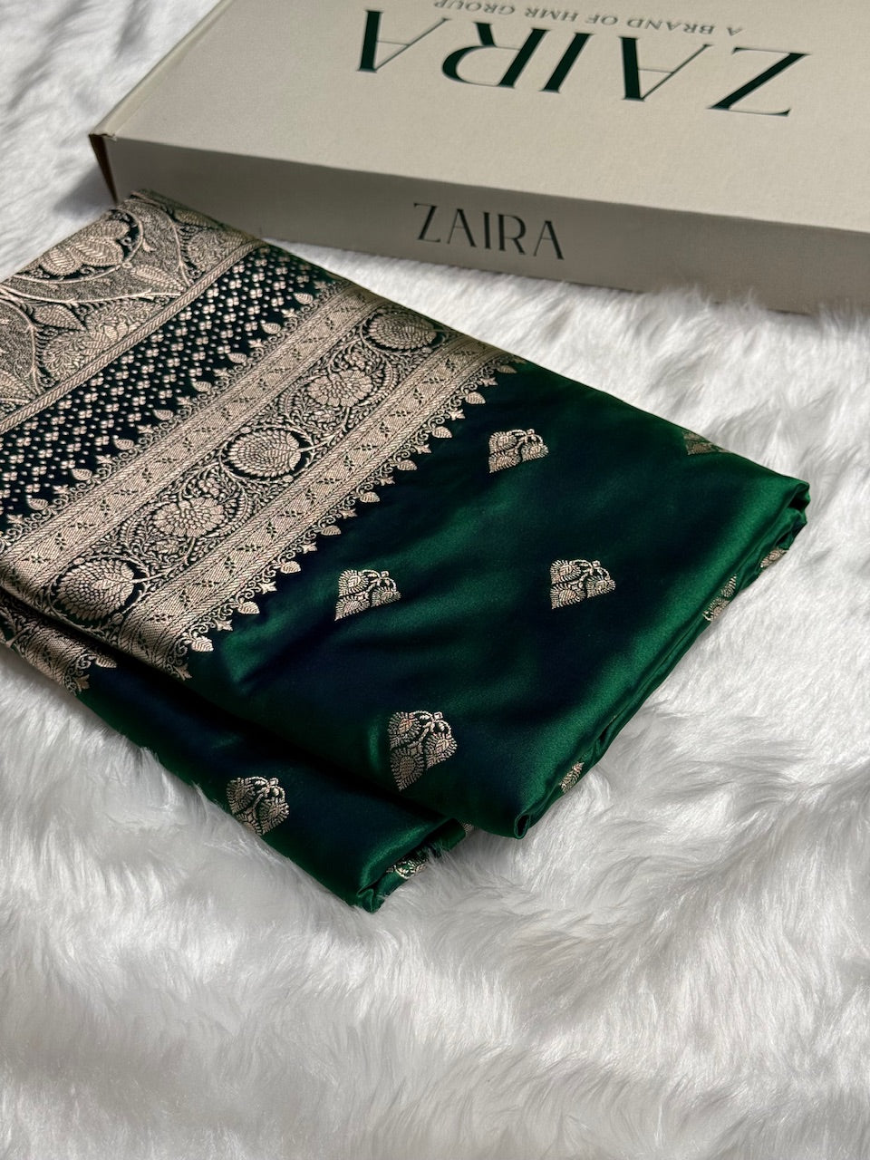 Bottle Green Banarasi Booti Katan Silk Saree
