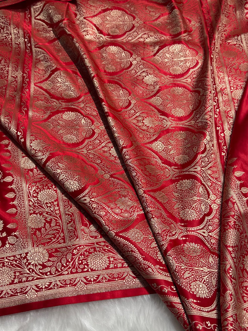 Red Cross & Booti Banarasi Katan Silk Saree SK24