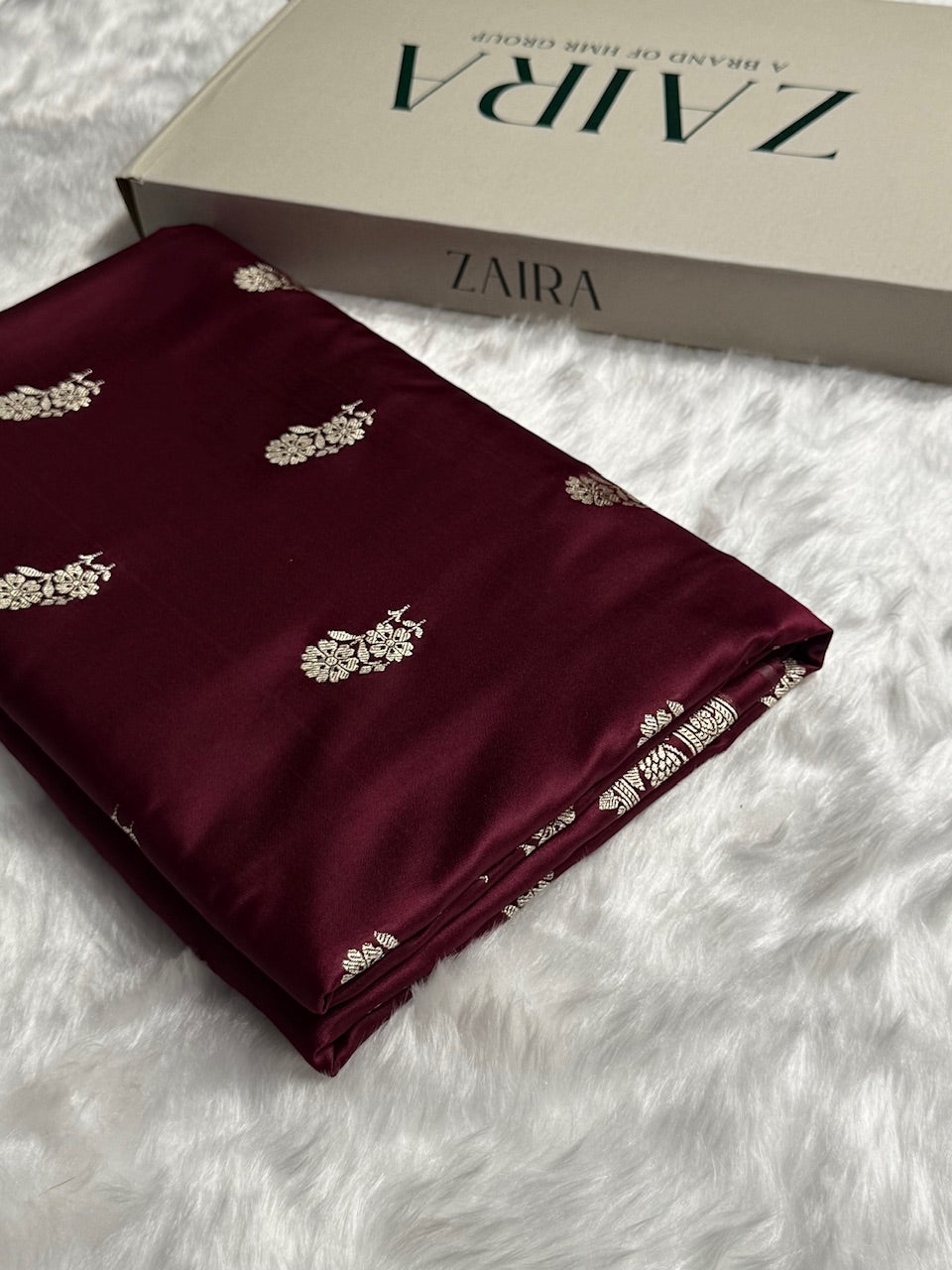 Dark maroon Floral Boota Mashru Silk Saree
