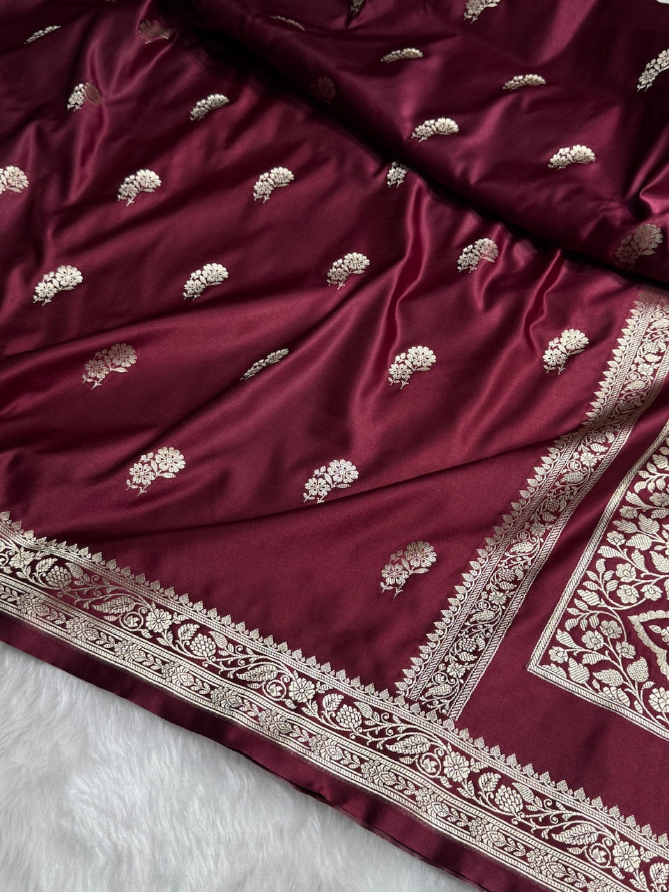 Dark maroon Floral Boota Mashru Silk Saree