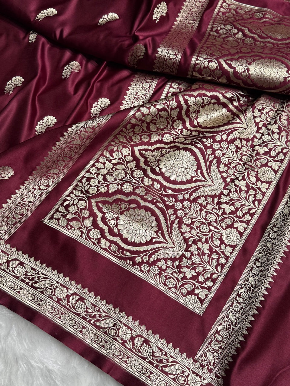 Dark maroon Floral Boota Mashru Silk Saree